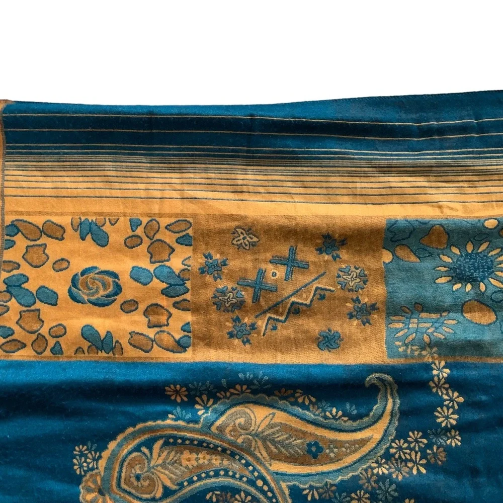 Pashmina Shawl Wrap Scarf Turquoise Gold Paisley Wool Large